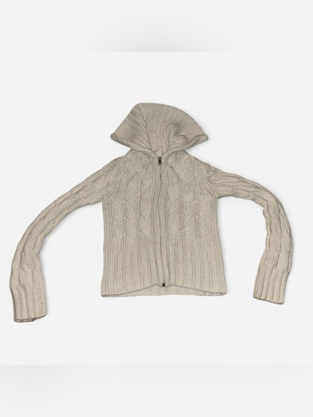 Xhilaration Hooded Cable Zip Cardigan in Beige